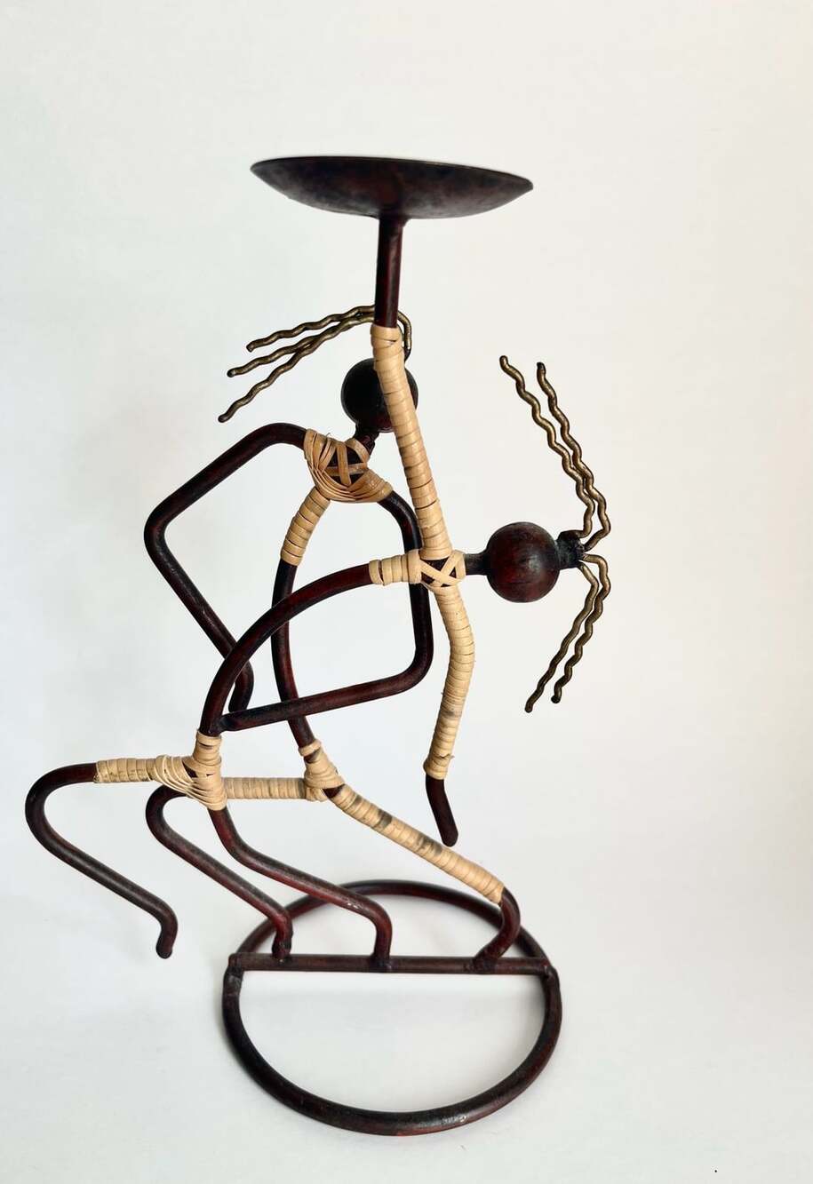 Vintage Metal and Bamboo Dancers Candle Holder Figurine
